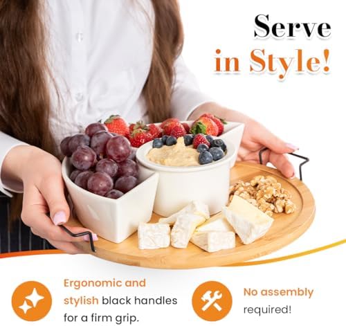 Chip and Dip Serving Set | Rotating Bamboo Lazy Susan Appetizer Tray