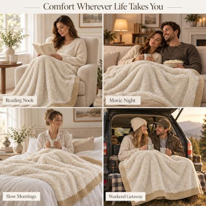 Amélie Home Faux Fur Throw Blanket, Heather Beige, 50"x60"