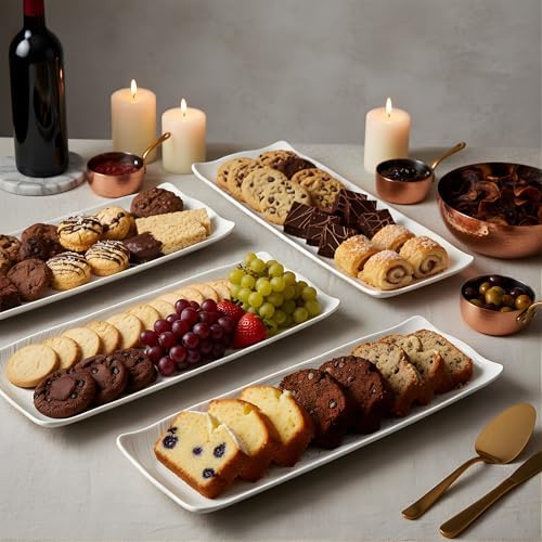 TP 16" Melamine Serving Platters Set of 3, White Rectangular Trays