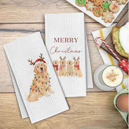 Golden Retriever Christmas Kitchen Towels, Gifts for Golden Retriever