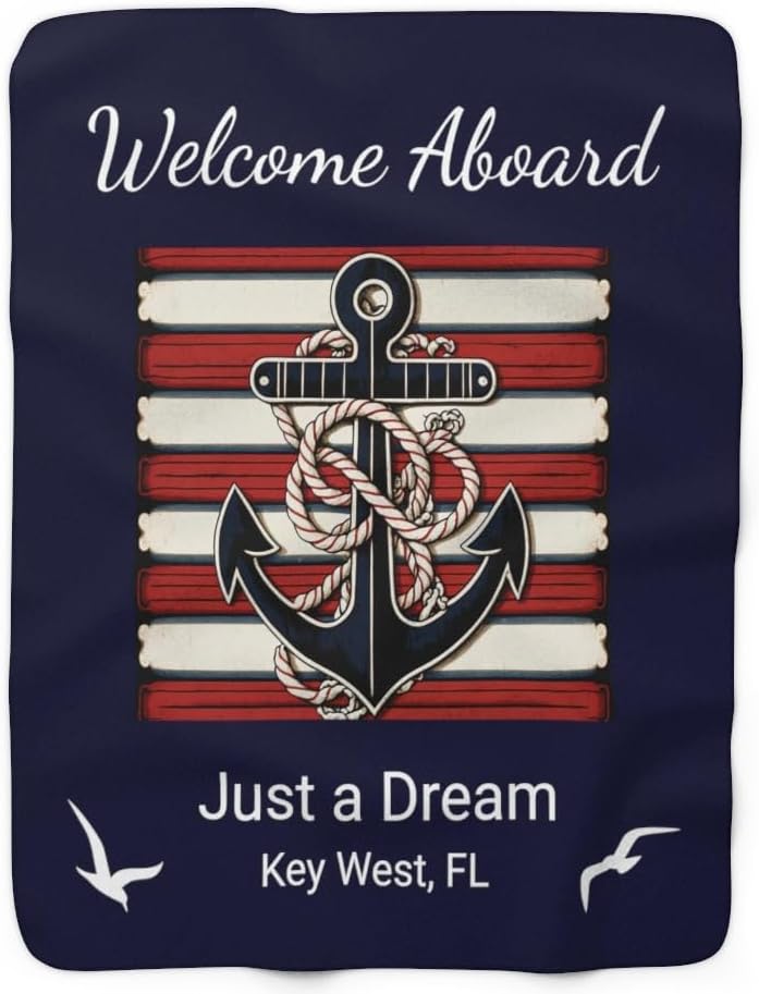 Nautical Boat Sherpa Fleece Blanket Name Personalized Accessories