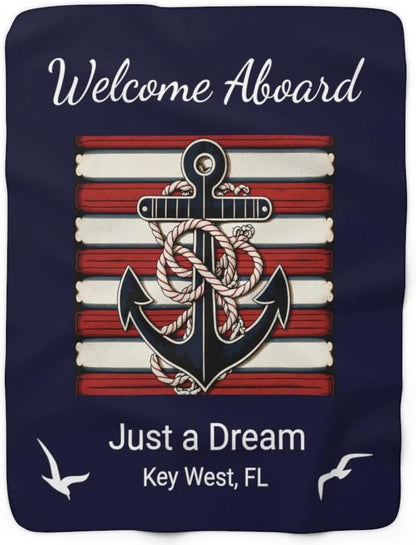 Nautical Boat Sherpa Fleece Blanket Name Personalized Accessories