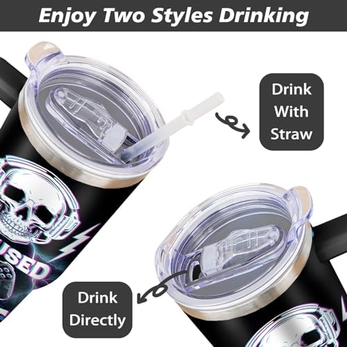 Game Tumbler with Lid and Straw, 40oz Gamer Water Bottle Cup with