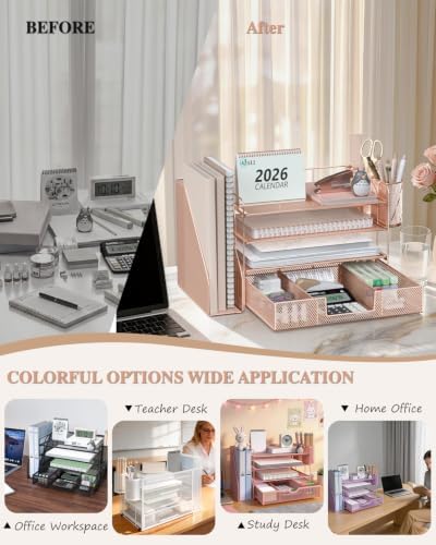 WALI Desk File Organizer, 4 Tier Desktop Paper Letter Tray Organizer