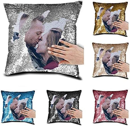 Family Photo Sequin Cushion Cover Custom Image Reversible Sequin