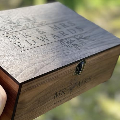 Personalized Wedding Card Box, Wooden Memory Keepsake Lock box with