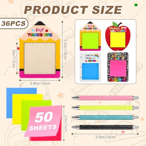 36 Pcs Wood Sticky Note Holder Pencil Set, Christmas Teachers Gifts