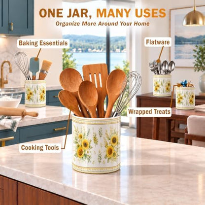 Yellow Sunflower Garden Ceramic Kitchen Utensil Holder 6.3"