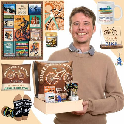 Buryeah 9 Pcs Cycling Gifts for Men Cyclists, Blanket Mug Socks Set