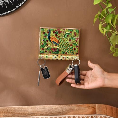 LOVENSPIRE Peacock Decorative Wood Key Holder - Hand Crafted Wall
