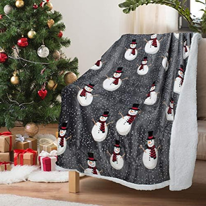 Tirrinia Christmas Throw Sherpa Blanket 50" x 60" Snow Man Pattern