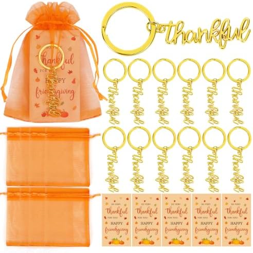 12 Pcs Fall Thanksgiving Gold Keychains Thank You Gifts Bulk