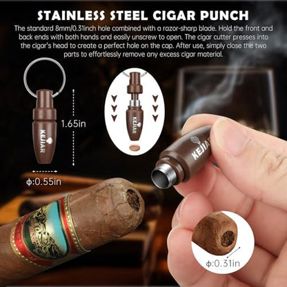 KEJIAR Cigar Humidor Case, Portable Cigar Box with Straight Cutter, V