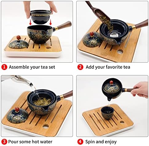 LURRIER Porcelain Chinese Gongfu Tea Set,Portable Teapot Set with 360