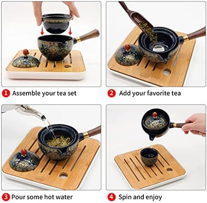 LURRIER Porcelain Chinese Gongfu Tea Set,Portable Teapot Set with 360