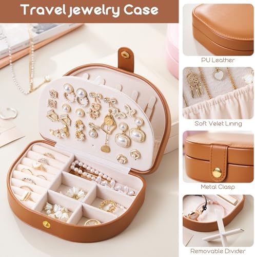 Small Travel Jewelry Box, Leather Waterproof Jewelry Case for Women