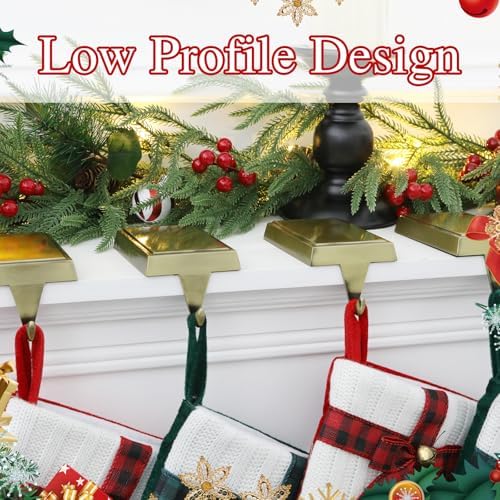 4-Pack Christmas Stocking Holders for Mantel, Weighted Metal Hooks