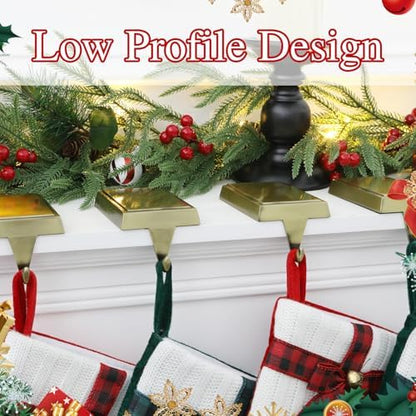 4-Pack Christmas Stocking Holders for Mantel, Weighted Metal Hooks