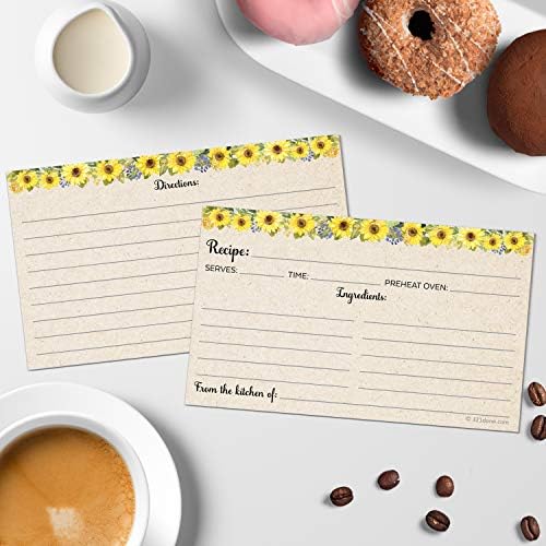 321Done Blank Recipe Cards, Small 3x5, Set of 50, Sunflowers on Tan