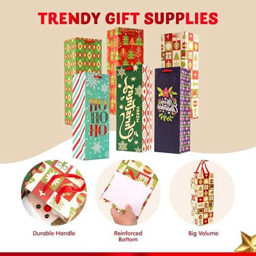 JOYIN 12 PCS Christmas Wine Bottle Bags with 6 Designs, Holiday Wine