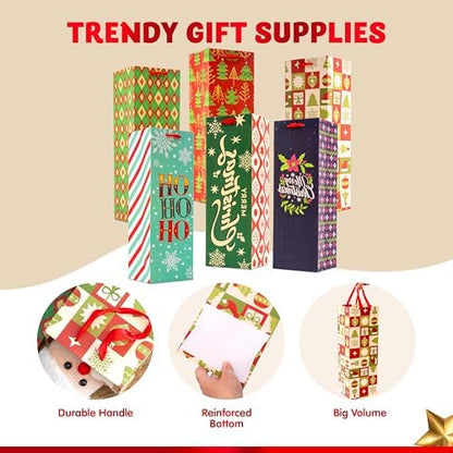 JOYIN 12 PCS Christmas Wine Bottle Bags with 6 Designs, Holiday Wine
