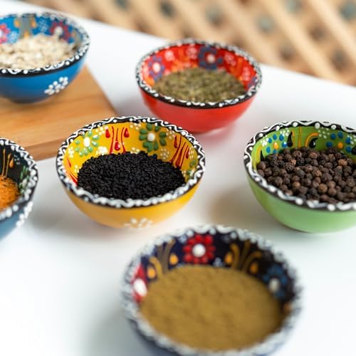 Ceramic Small Dipping Bowls Set of 6, 3.5 Oz Soy Sauce Dish, Handmade