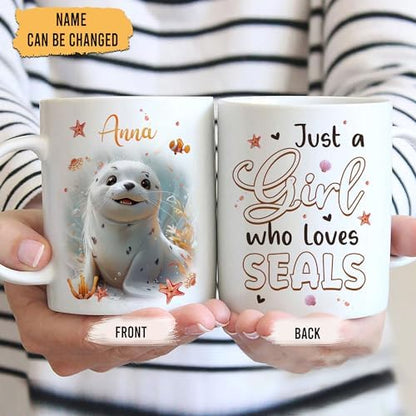 Hyturtle Personalized Cute Seal Mug - Custom Coffee Cup - Gift For