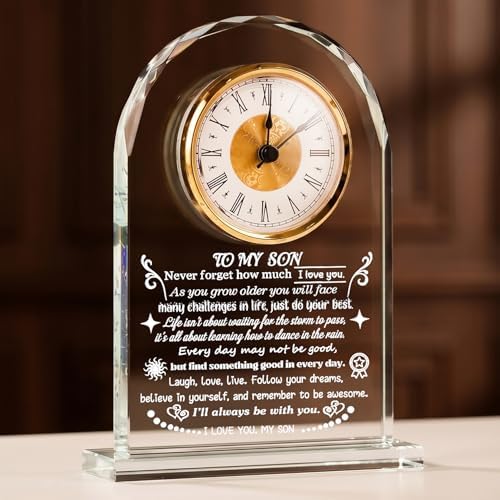Arikyrist Crystal Clock Gifts for Son from Mom Dad on Birthday