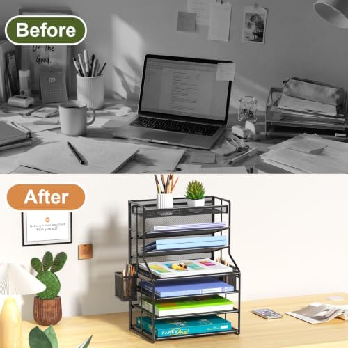 7 Tier Desk File Organizer, Black Metal Letter Tray Paper Organizer