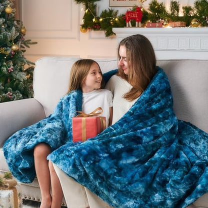 NEWCOSPLAY Faux Fur Sherpa Throw Blanket for Couch, Dark Blue, 40"x50"