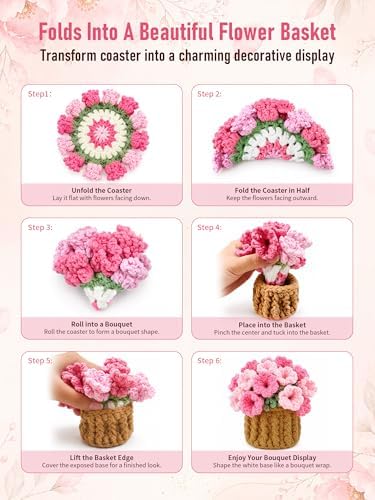 Crochet Flower Bouquet Coasters, Cotton Tulip Gifts for Home Decor 1Pc
