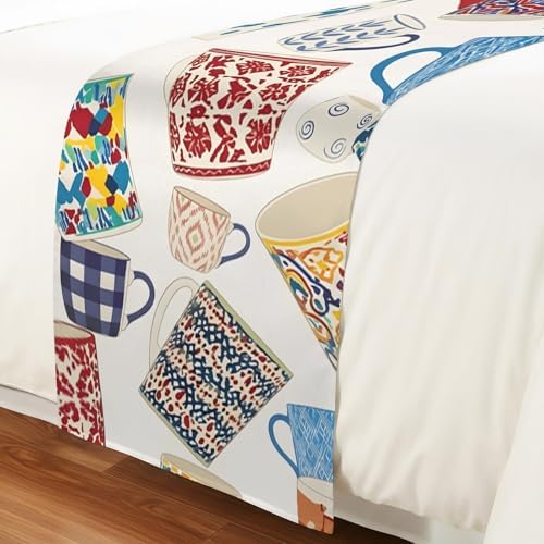 Ceramic Mugs Bed Runners for Cal King Size Bed, Decorative Bed Runner