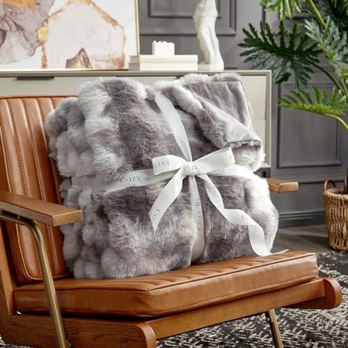 Cozy Bliss Faux Fur Throw Blanket for Couch, Fuzzy Soft Plush Thick