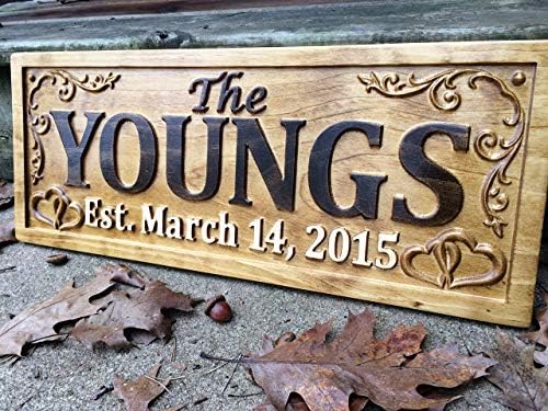 3D Carved Wooden Personalized Family Name Sign | 5 Year Anniversary