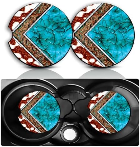 2 Pack Western Car Cup Holder Coasters Neoprene Rubber Mat 2.75"