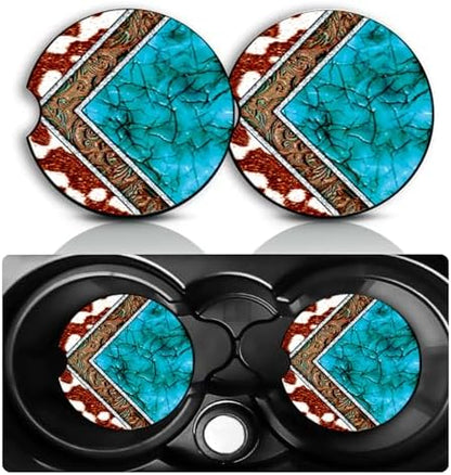 2 Pack Western Car Cup Holder Coasters Neoprene Rubber Mat 2.75"