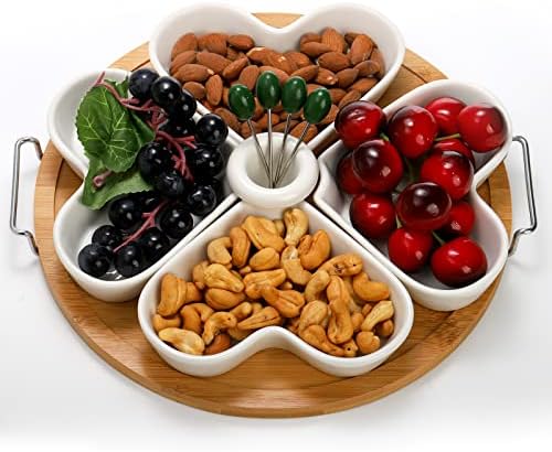 ZEAYEA 11 Inch Appetizer Serving Tray with Holder, Ceramic Divided