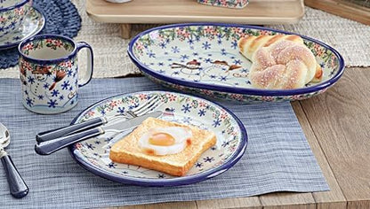 Blue Rose Polish Pottery - Blue Snowflake Friends Dinner Plate - 10"