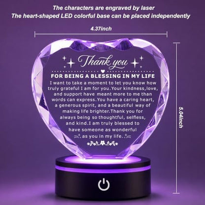 Thank You Gifts for Friends, Crystal Heart Plaque with LED Base