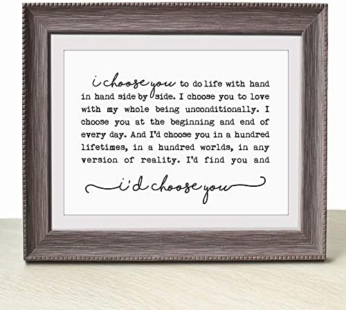 I Choose You Romantic Quote Bedroom Sign Above the Bed Wedding Gift