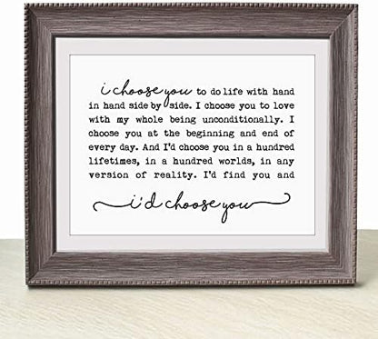 I Choose You Romantic Quote Bedroom Sign Above the Bed Wedding Gift