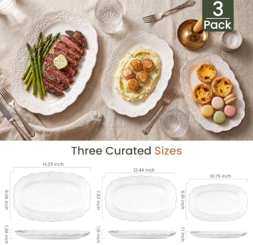 Kassel Ceramic Serving Platter Set | 14”/12”/10” Oval Serving Trays