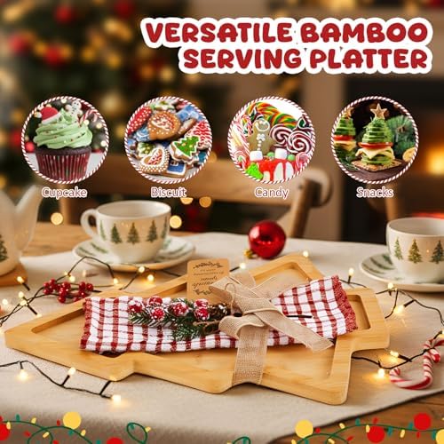 FoldTier 6 Set Christmas Serving Platter Set Bamboo Tray