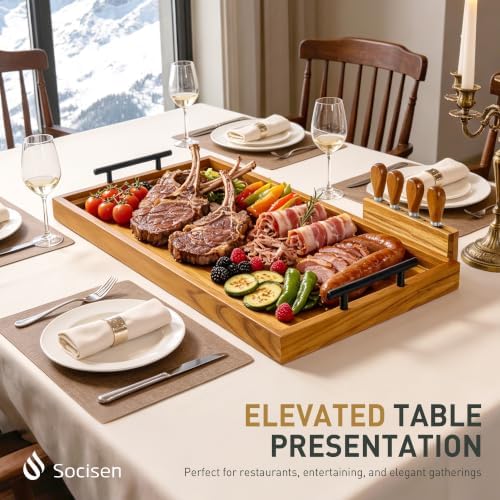 Socisen Teak 36 in Large Charcuterie Board with 4-Piece Cheese Knife