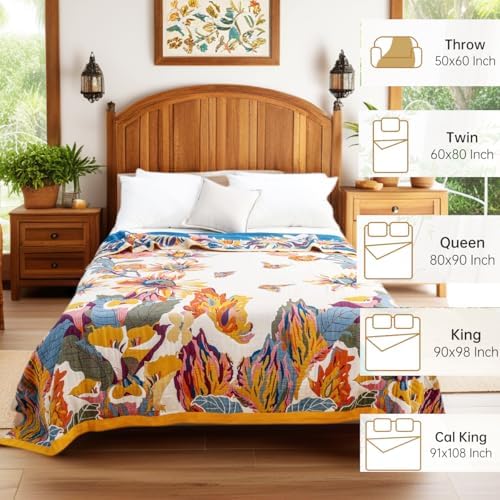 VANJOROY Boho Throw Blanket, 100% Organic Cotton 50x60 for Couch Bed