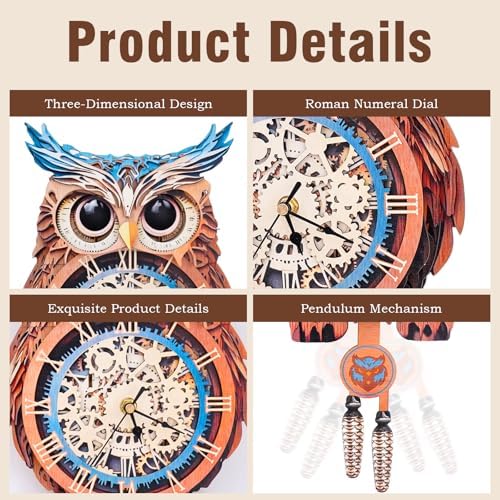 KAAYEE 3D Puzzles for Adults Owl Clock Bird Wooden Puzzle DIY Craft