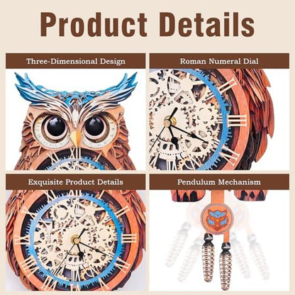 KAAYEE 3D Puzzles for Adults Owl Clock Bird Wooden Puzzle DIY Craft
