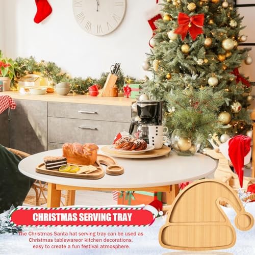 AWIZOM Christmas Hat Wooden Serving Tray Christmas Bamboo Platter