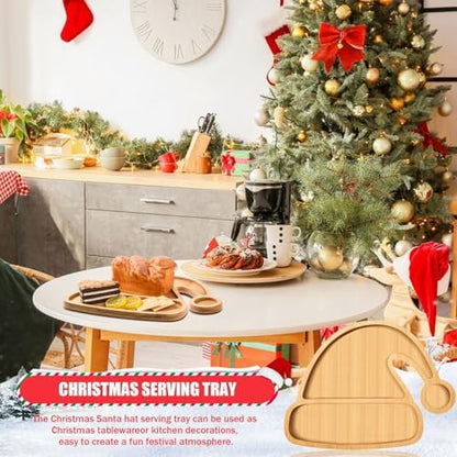 AWIZOM Christmas Hat Wooden Serving Tray Christmas Bamboo Platter