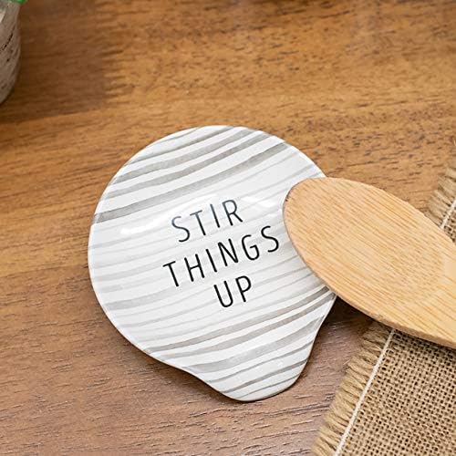 DEMDACO Stir Things Up 4.5 x 4 Glossy White and Grey Stripe Ceramic